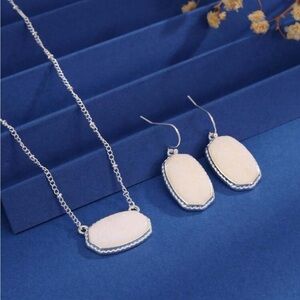 NWT Adorable Silver and White Minimalist Necklace and Earrings Set